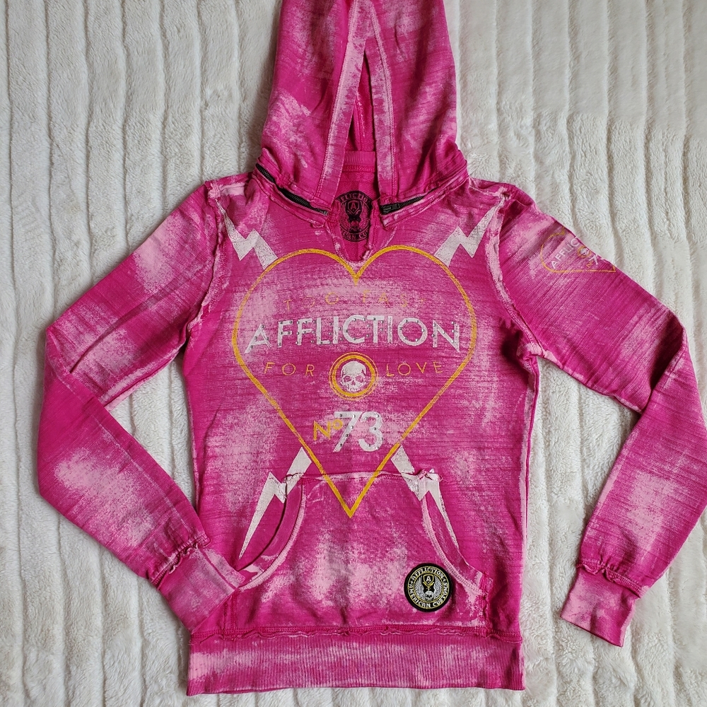 Affliction "Too Fast for Love No.73" Distressed Hoodie